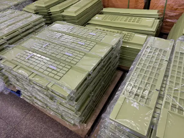 Thermoforming factory assembly line for custom made vacuum formed plastic components